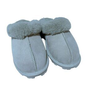 Womens Suede and Sherpa Slippers Sz 9 Gray Slip-On Indoor/Outdoor Members Mark